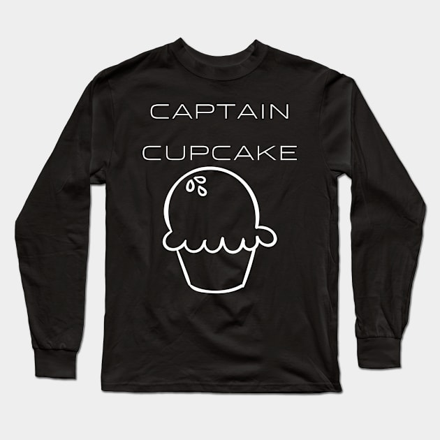 Captain Cupcake Typography White Design Long Sleeve T-Shirt by Stylomart